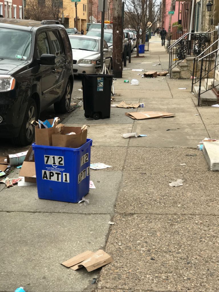 Litter strewn on a Philadelphia sidewalk