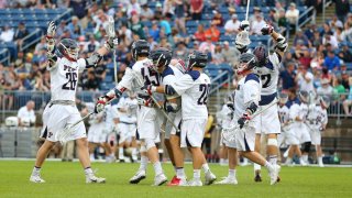 EAST HARTFORD, CT – MAY 19: Pennsylvania Quakers celebrate a goal during the NCAA Division 1 quarterfinal game between Yale Bulldogs and Pennsylvania Quakers on May 19, 2019, at Rentschler Field in East Hartford, CT. (Photo by M. Anthony Nesmith/Icon Sportswire via Getty Images)