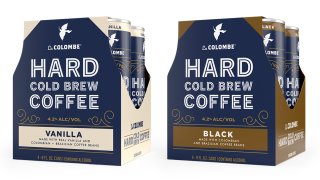 Two, four-packs of Hard Cold Brew Coffee from La Colombe. The Left is Vanilla the Right is Black.