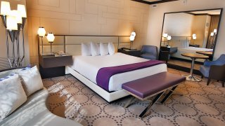A newly-renovated hotel room at Harrah's Atlantic City
