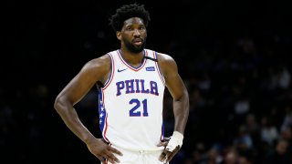 Philadelphia 76ers’ Joel Embiid plays during an NBA basketball game against the Chicago Bulls, Sunday, Feb. 9, 2020, in Philadelphia. (AP Photo/Matt Slocum)