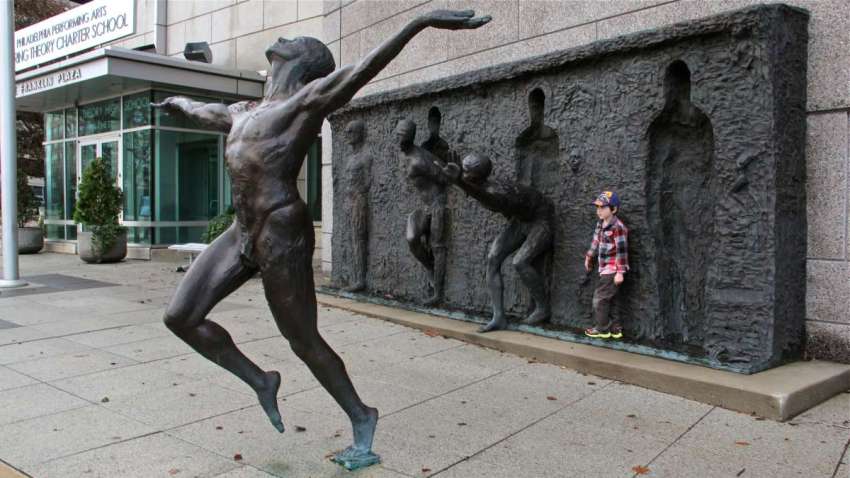 freedom statue art zeno frudakis sculpture philadelphia performing arts vine street charter school