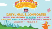 Flyer for the HoagieNation concert listing Daryl Hall & John Oates, Squeeze, Kool and the Gang, The Hooters, Blues Traveler, Melanie Fiona, Low Cut Connie, Natalie Prass, The Soul Survivors, and Down North.