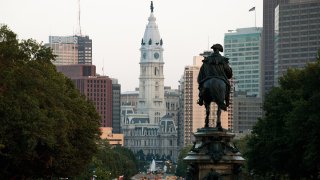 A view of Philadelphia looking toward City Hall.