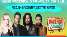 A flyer for the Barefoot Country Music Fest with Carrie Underwood, Blake Shelton, and Dan and Shay side by side.