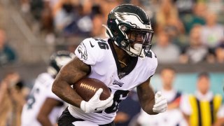 Philadelphia Eagles running back Miles Sanders (26) runs the ball against the Tennessee Titans during the first quarter at Lincoln Financial Field