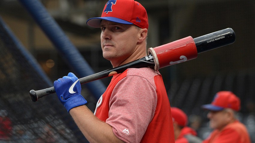 Philadelphia Phillies left fielder Jay Bruce (23) looks on before the game against the San Diego Padres
