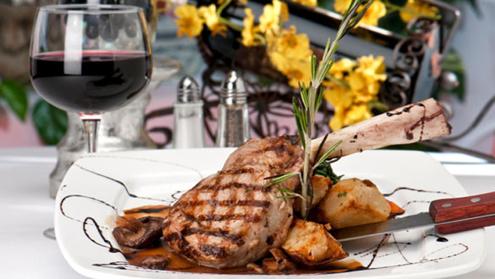 Veal Chop dinner and wine