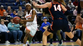 GREENSBORO, NC - MARCH 05: Syracuse Orange guard Gabrielle Cooper (11) drives the lane during the ACC Women's Tournament game between the Syracuse Orange and the Virginia Cavaliers at Greensboro Coliseum on March 5, 2020 in Greensboro, NC.