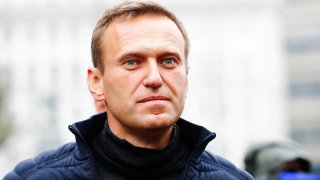 In this Sept. 29, 2019, file photo, Russian opposition leader Alexei Navalny attends a rally in support of political prisoners in Prospekt Sakharova Street in Moscow, Russia.