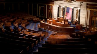 The empty House Chamber of the U.S. Capitol Building in Washington, D.C.