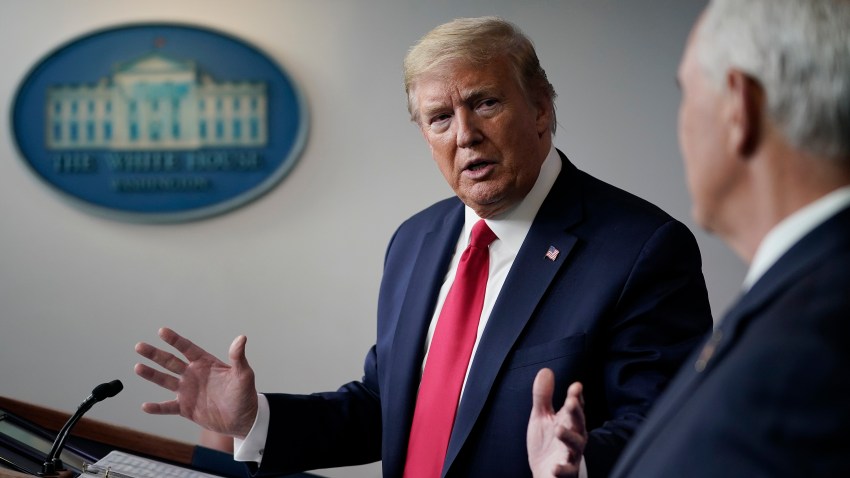 WASHINGTON, DC - APRIL 22: U.S. President Donald Trump speaks during the daily briefing of the coronavirus task force at the White House on April 22, 2020 in Washington, DC. Dr. Robert Redfield, director of the Centers for Disease Control, has said that a potential second wave of coronavirus later this year could flare up again and coincide with flu season.