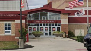 A front view of Lenape High School.