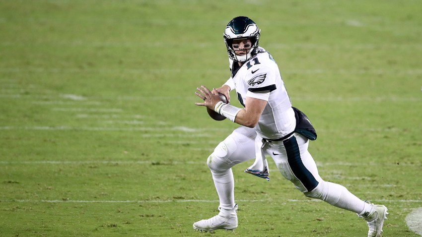 Carson Wentz with the football
