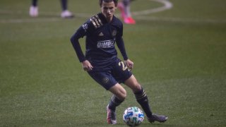 Brenden Aaronson #22 of Philadelphia Union controls the ball against the Montreal Impact