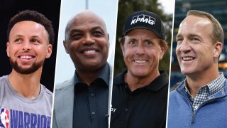 Stephen Curry (far left), Charles Barkley (center left), Phil Mickelson (center right) and Peyton Manning (far right).