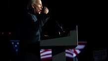 Former Vice President and presidential nominee Joe Biden speaks during a mobilization event at Belle Isle Casino in Detroit, Michigan on October 31, 2020.