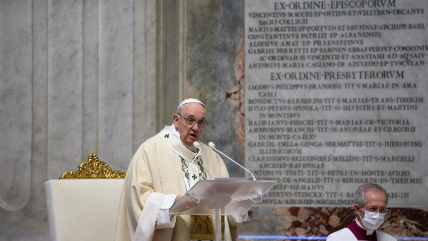 Pope Francis celebrates Holy Mass at the Altar of the Chair of the Vatican Basilica, on the occasion of the solemnity of Our Lord Jesus Christ, King of the Universe. Vatican City (Vatican), November 22nd, 2020