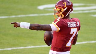 Dwayne Haskins Jr. shown before what would be his final Washington Football Team game
