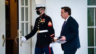 My Pillow CEO Michael Lindell is seen outside the door of the West Wing at the White House on Friday, Jan 15, 2021 in Washington, DC.