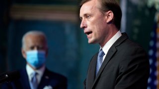 President-elect Joe Biden's national security adviser nominee Jake Sullivan speaks at The Queen theater, Tuesday, Nov. 24, 2020, in Wilmington, Del.