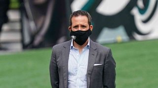 Eagles Executive Vice President Howie Roseman dons a face mask at the team's stadium