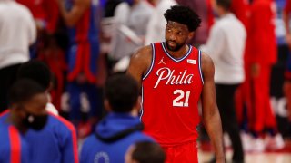 Philadelphia 76ers center Joel Embiid (21) looks to his right during the fourth quarter of a game