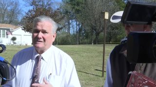 Smith County Sheriff Larry Smith gives an update Sunday, Jan. 3, 2021, on a shooting at the Starrville Methodist Church. The pastor of an East Texas church was fatally shot Sunday morning by a man who was hiding in the church after a pursuit.