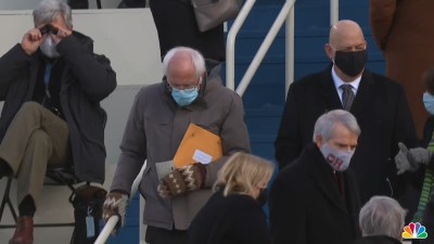 Sen Bernie Sanders Arrives To Inauguration In Mittens Nbc10 Philadelphia And now the image can be part of your wardrobe. sen bernie sanders arrives to inauguration in mittens