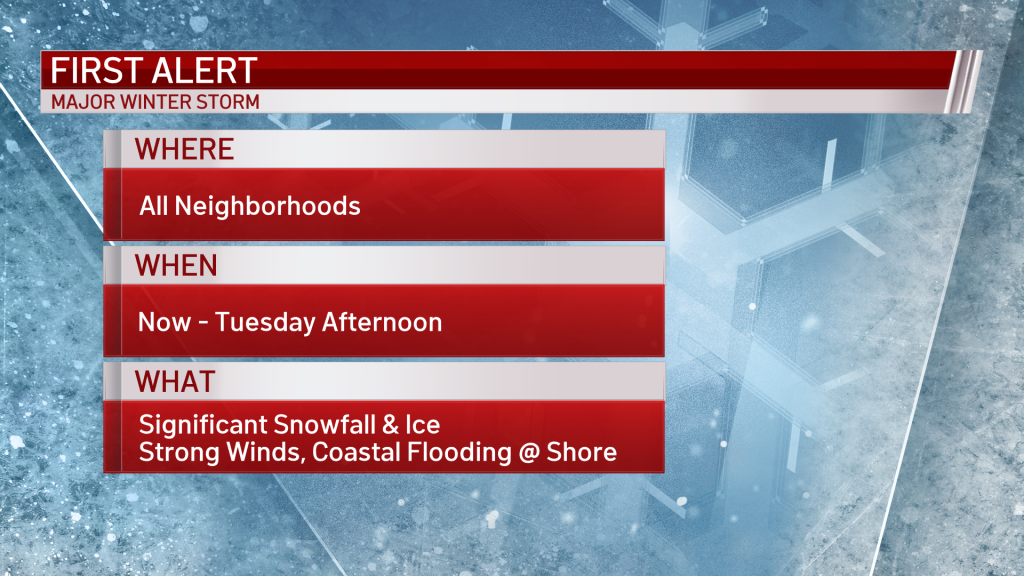 First Alert for significant snow in Philadelphia and the suburbs. Coastal flooding is a concern at the Jersey Shore.