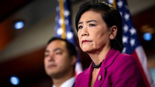 U.S. Rep. Judy Chu (D-Calif.) and Rep. Joaquin Castro (D-Texas) appear at a news conference with Democratic lawmakers on Capitol Hill, July 25, 2018, in Washington, D.C.