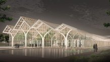 Longwood Gardens West Conservatory rendering at night