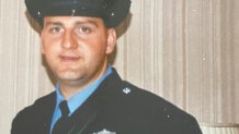 Philadelphia Police Capt. Frank Milillo (right) in uniform. He died from the coronavirus in December 2020, and the city determined he contracted the virus on the job. This enabled his family to receive line-of-duty death benefits.