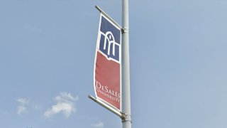 DeSales University flag on a pole