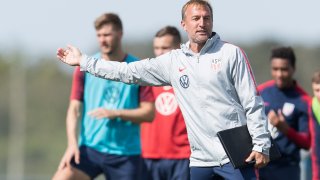 Jason Kreis speaks to players during training on January 23, 2020 in Bradenton, Florida.