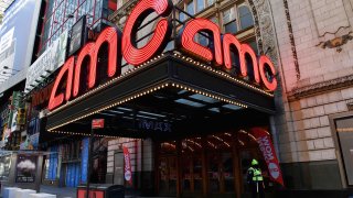 The AMC Empire 25 off Times Square is open as New York City’s cinemas reopen for the first time in a year following the coronavirus shutdown, on March 5, 2021.