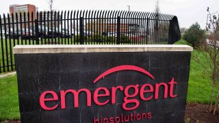 The Emergent BioSolutions plant, a manufacturing partner for Johnson & Johnson’s Covid-19 vaccine, in Baltimore, Maryland, on April 9, 2021.