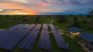 A 400-kilowatt Tesla solar power plant supplies 95% of energy at the Xigera Safari Lodge, a Red Carnation Hotel Collection property in Botswana’s Okavango Delta.