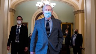 Senate Minority Leader Mitch McConnell, R-Ky., is seen during a Senate vote in the Capitol on Thursday, March 25, 2021.