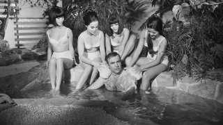 Scottish actor Sean Connery filming a bath scene for the James Bond film 'You Only Live Twice' at Pinewood Studios, UK, September 1966