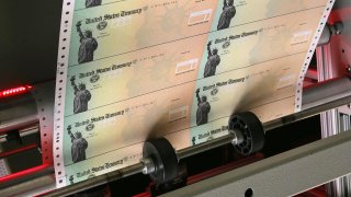 Checks are printed at the U.S. Treasury Philadelphia Finance Center in Philadelphia, Pennsylvania.