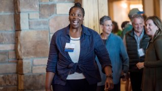 Lisa Cook, associate professor at the Michigan State University, arrives for dinner during the Jackson Hole economic symposium, sponsored by the Federal Reserve Bank of Kansas City, in Moran, Wyoming, on Thursday, Aug. 23, 2018.