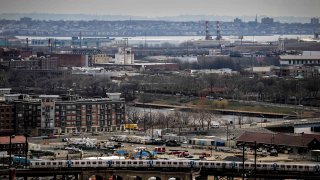 Sections of Newark and the Passaic River in New Jersey on April 10, 2018. Residents and environmental activists from Newark urged the Passaic Valley Sewerage Commission on Thursday, May 13, 2021, to scrap its plan for a backup power plant that would burn natural gas in favor of one using renewable energy, or at least a hybrid, less-polluting design.