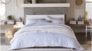This photo provided by Walmart shows bedding from the Gap's home collection