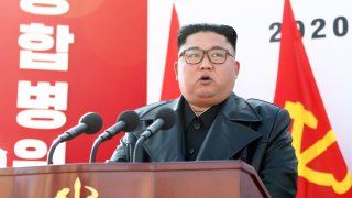 North Korean dictator Kim Jong-un at the groundbreaking ceremony for the construction of Pyongyang General Hospital on March 17, 2020, North Korea.