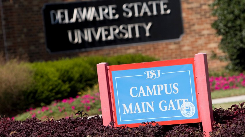 The main gate of the Delaware State University campus in Dover, Delaware.