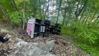 Ice cream truck crashed into woods