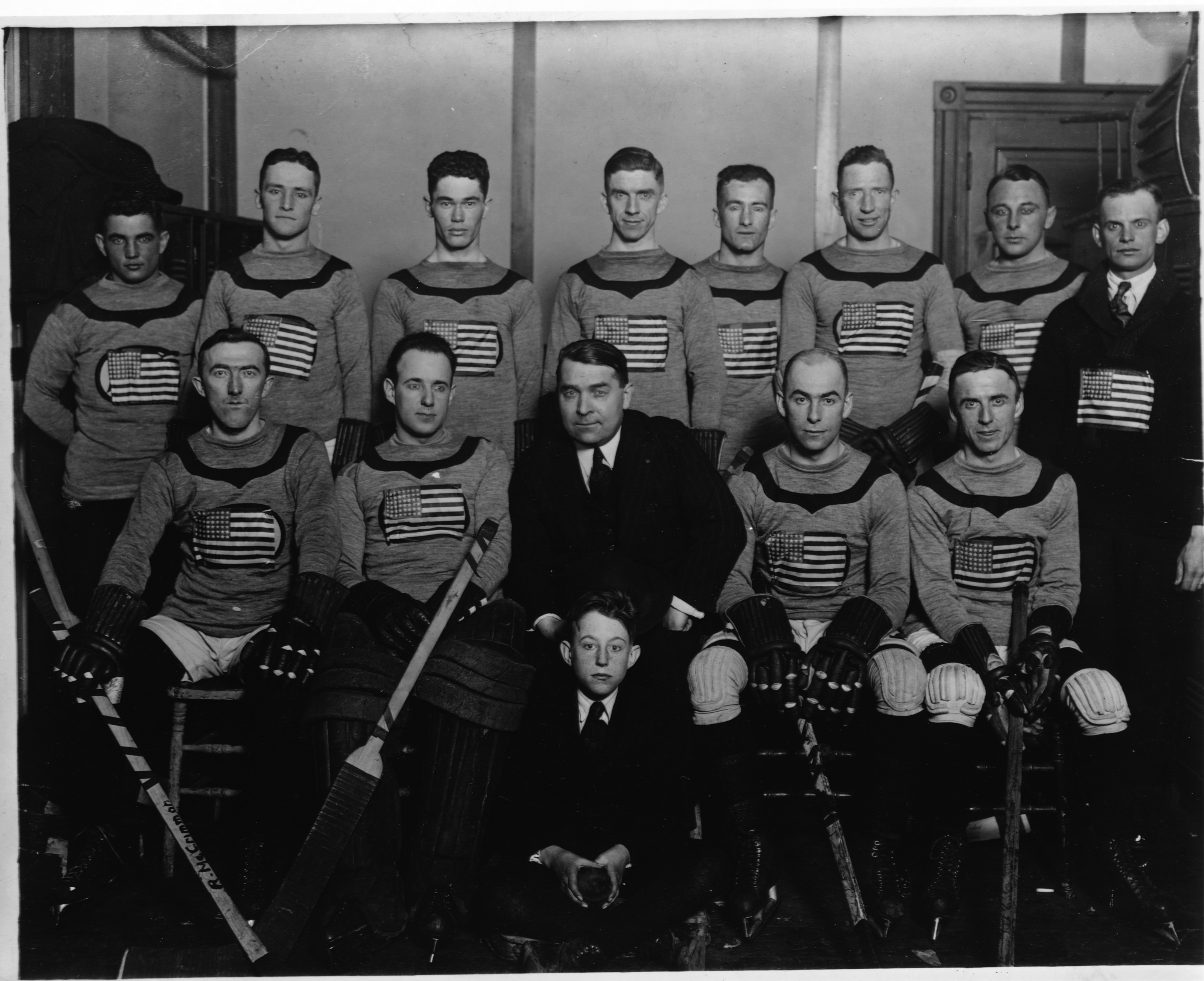 Team portrait of the 1920 US Olympic ice hockey team, undated.