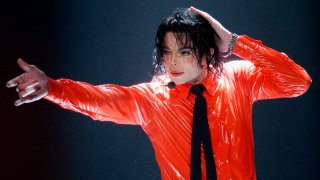 Michael Jackson performs "Dangerous" during the taping of the American Bandstand's 50th anniversary show