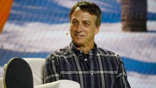 Tony Hawks speaks at a conference